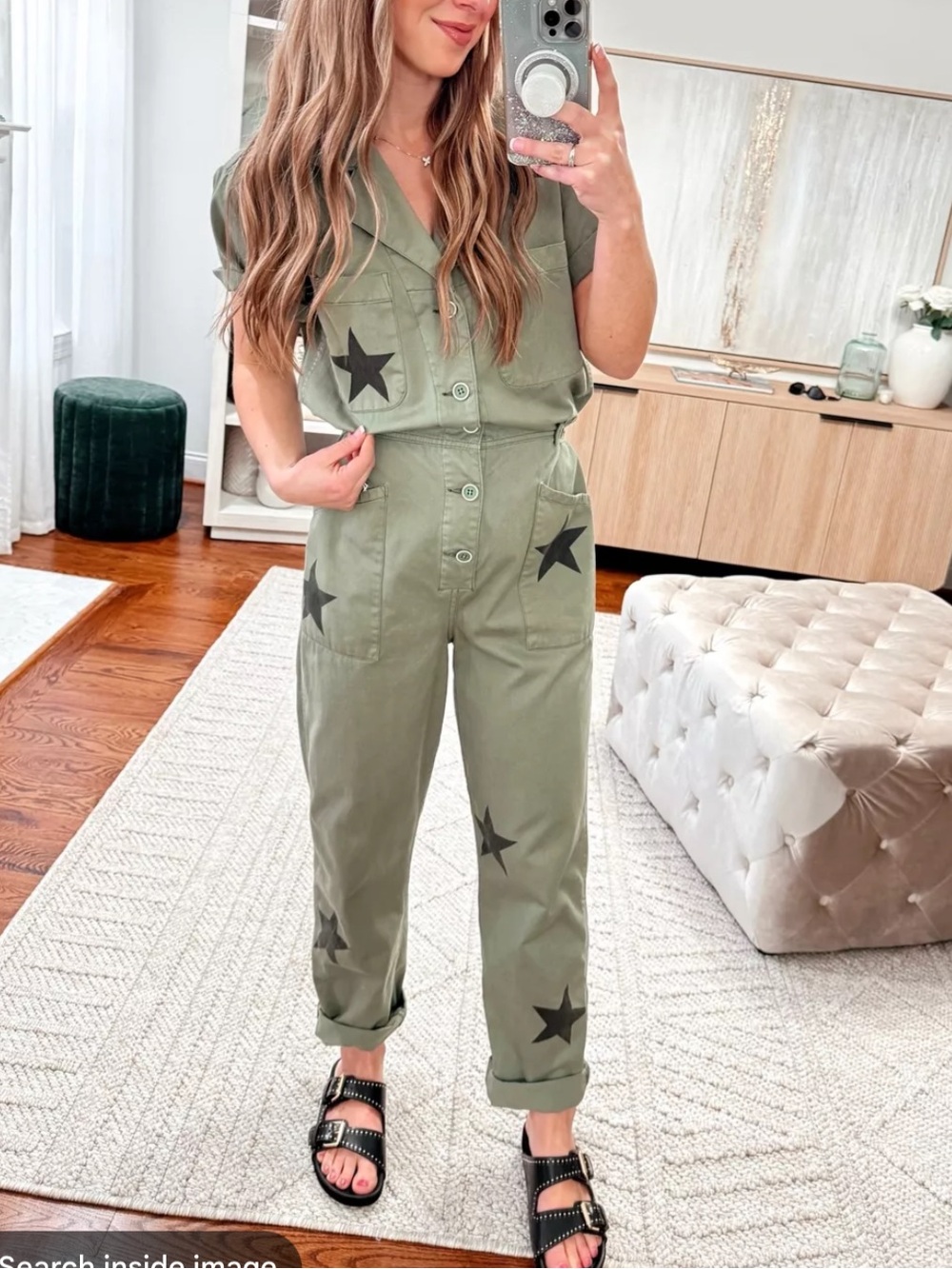 pistola Olive Utility Jumpsuit with Black Star Print